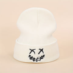 Happy Face Embroidery Knitted Hat for Men Women Teen