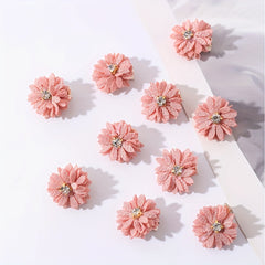 10pcs Chinese Bridal Fabric Flower Hair Clip Set with Rhinestone Center