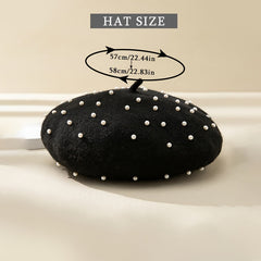 Women Faux Pearl Beret French Style Warm Hat Chinese Year Gift