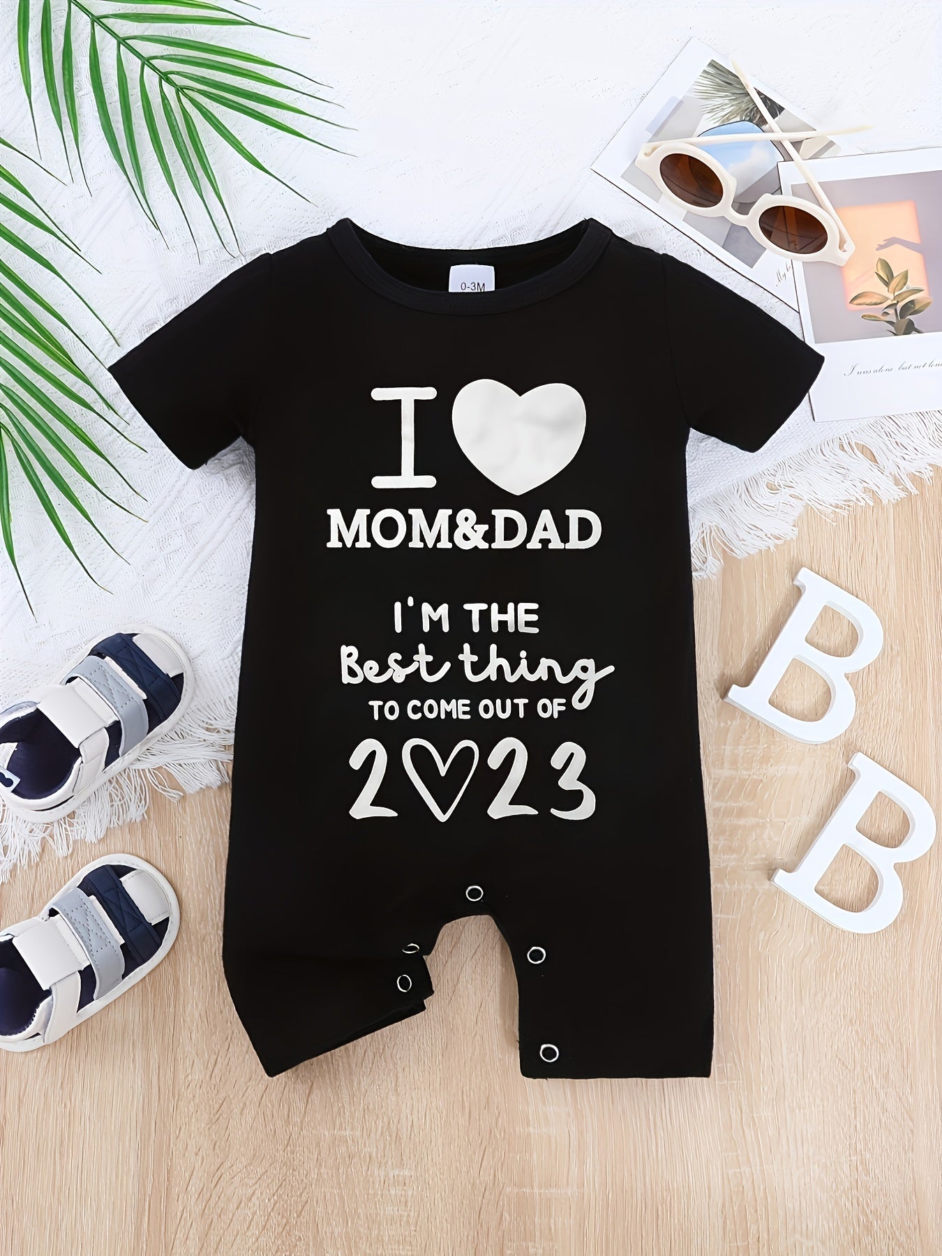 Baby I Love My Mom & Dad Printed Romper Cute Jumpsuit