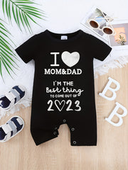 Baby I Love My Mom & Dad Printed Romper Cute Jumpsuit
