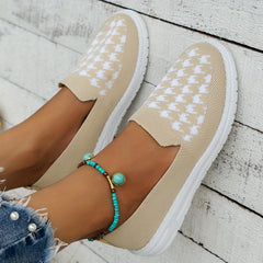 Women's Houndstooth Pattern Knit Shoes Low Slip-On Sneakers