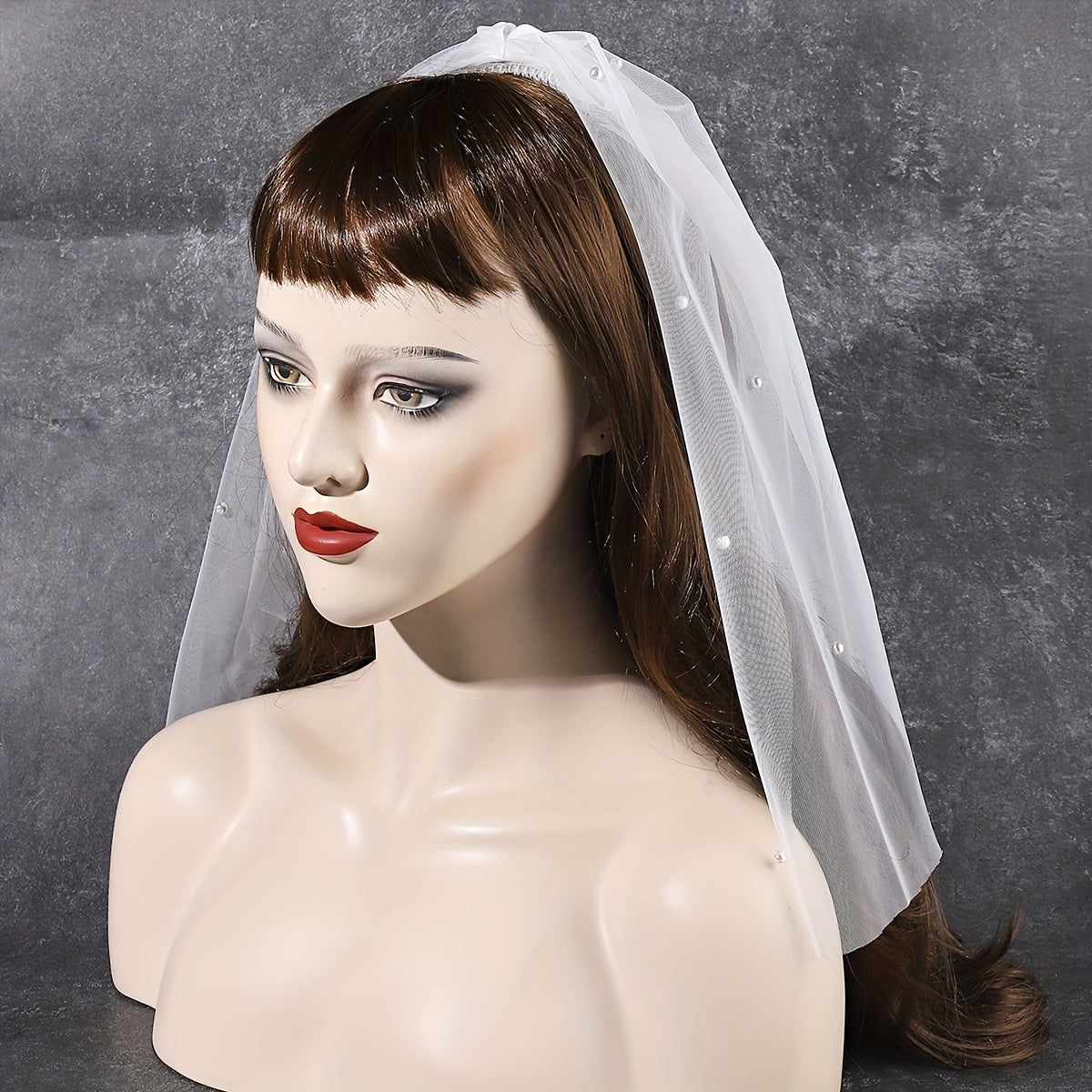 Mesh Head Veil With Comb Double Layer Bridal Veil Faux Pearl