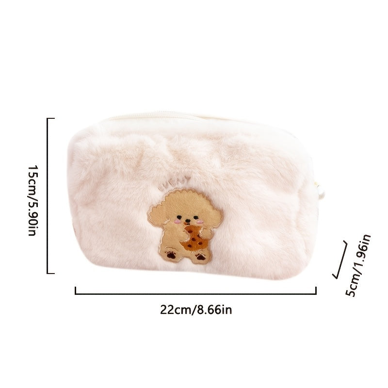 Animal Embroidered Makeup Bag Soft Pouch for Students and Travelers