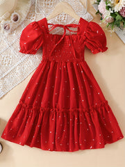 Girls Sweet Dots Allover Smocked Princess Party Dresses