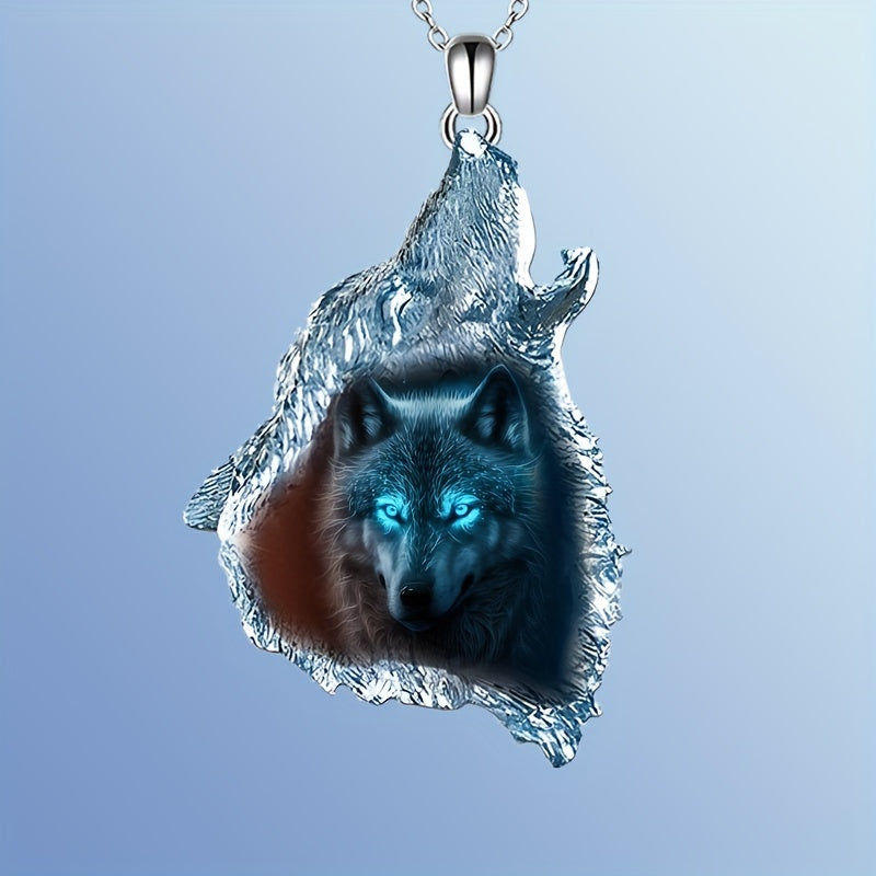 Ghost Wolf Necklace Crystal Pendant Punk Hip Hop Animal Gift