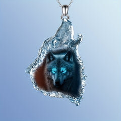 Ghost Wolf Necklace Crystal Pendant Punk Hip Hop Animal Gift