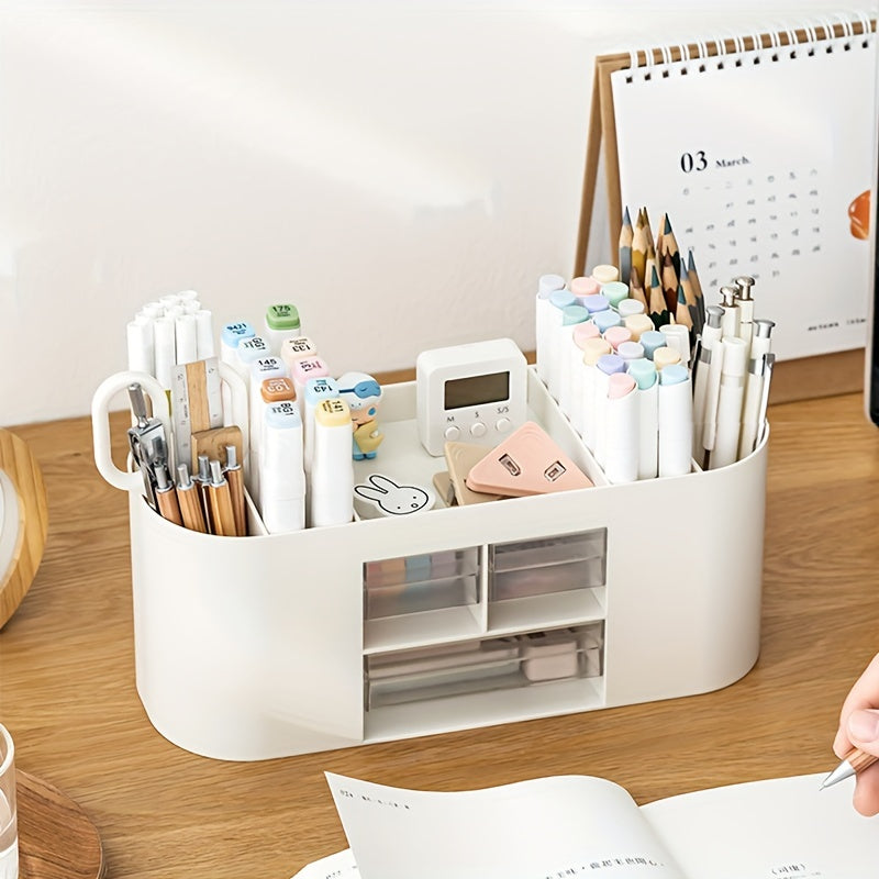 Transparent Desktop Pen Holder with Drawer