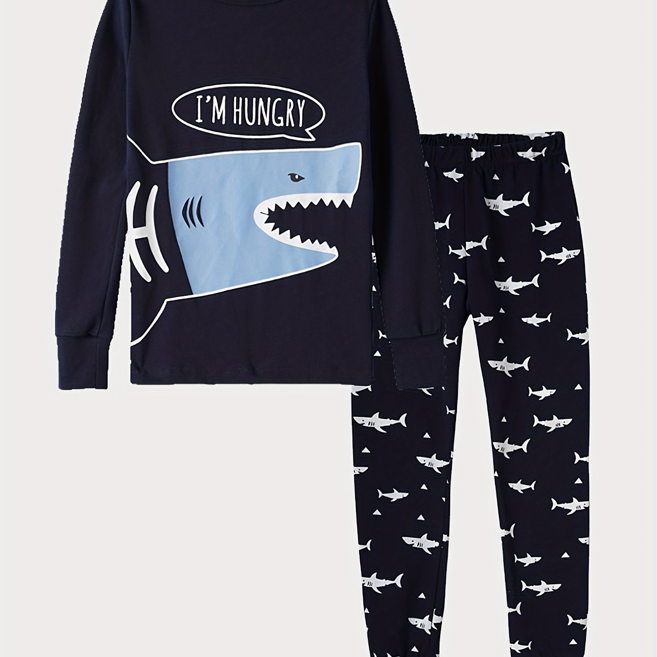 Toddler Boys Shark Graphic Pajamas Set Long Sleeve Top & Pants Sleepwear