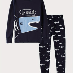 Toddler Boys Shark Graphic Pajamas Set Long Sleeve Top & Pants Sleepwear