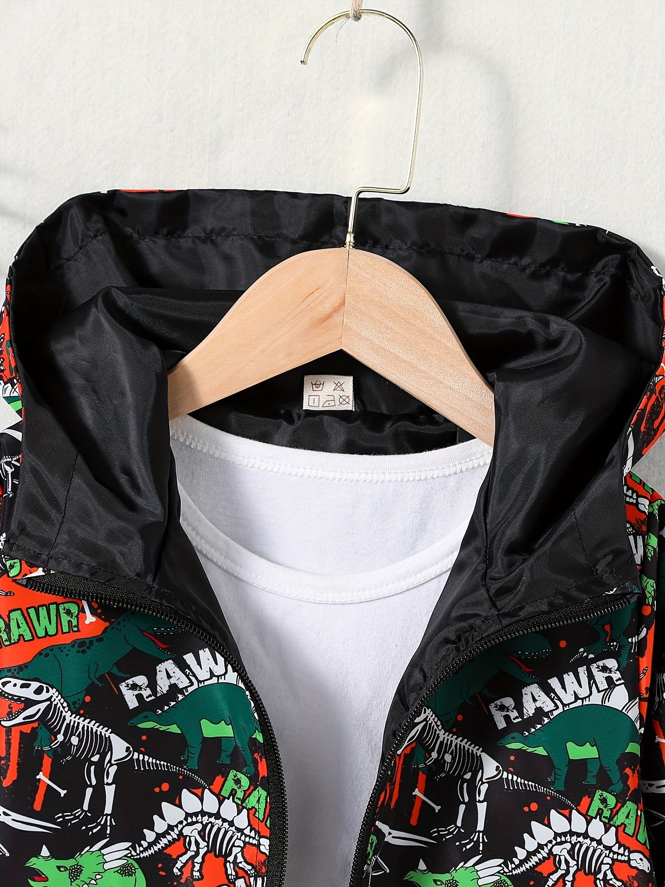 Dino Camo Windbreaker Jacket Hooded Zip Coat for Kids 4Y 7Y