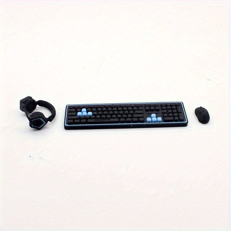 1:12 Scale Dollhouse Gaming Setup with Mini Monitor Keyboard Headset & Chair