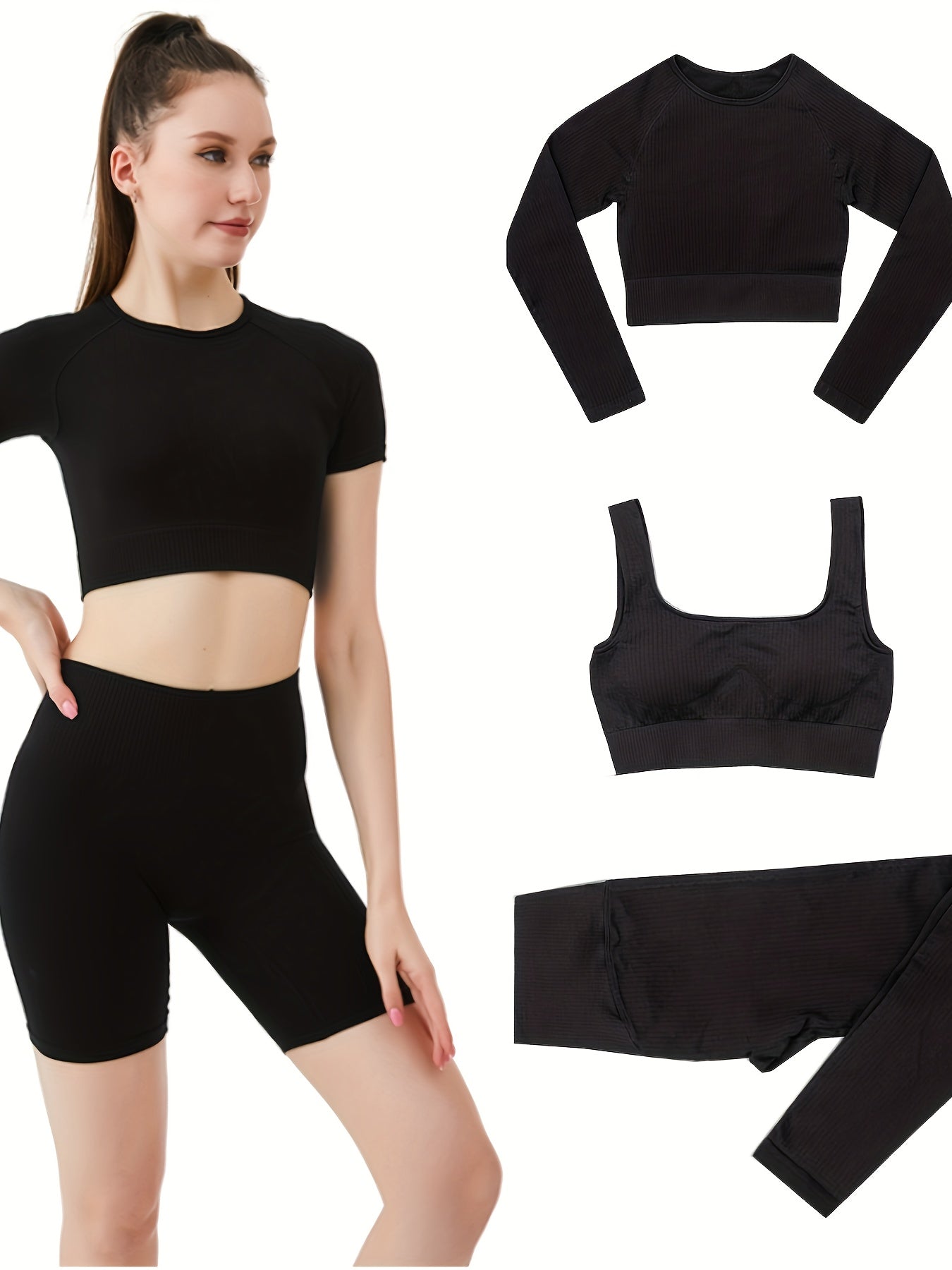 5Pcs Seamless Yoga Suit Slimming Top & High Waist Short & Pant Set