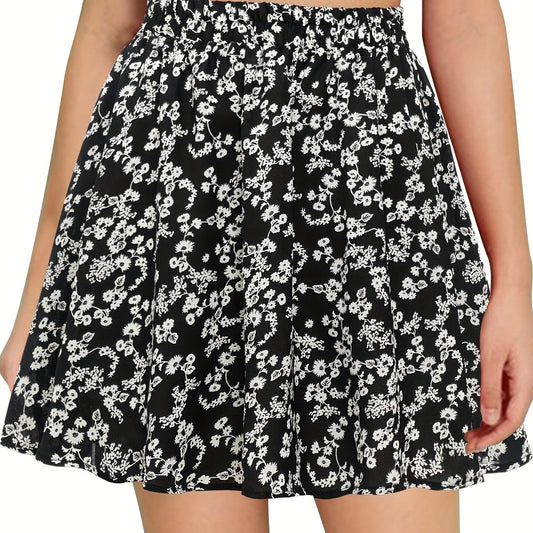Floral Print Elastic Waist Skirt for Spring & Summer