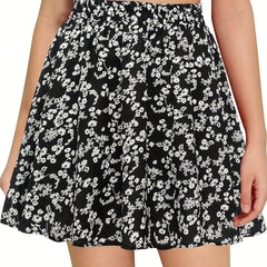 Floral Print Elastic Waist Skirt for Spring & Summer