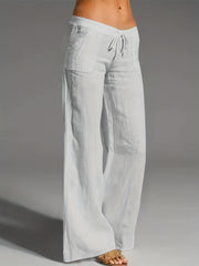 Casual Drawstring Wide Leg Long Length Pants Women's Clothing