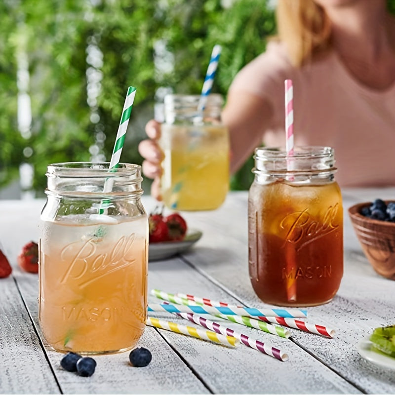 100Pcs Biodegradable Paper Straws Eco Friendly Colorful Stripes Straw