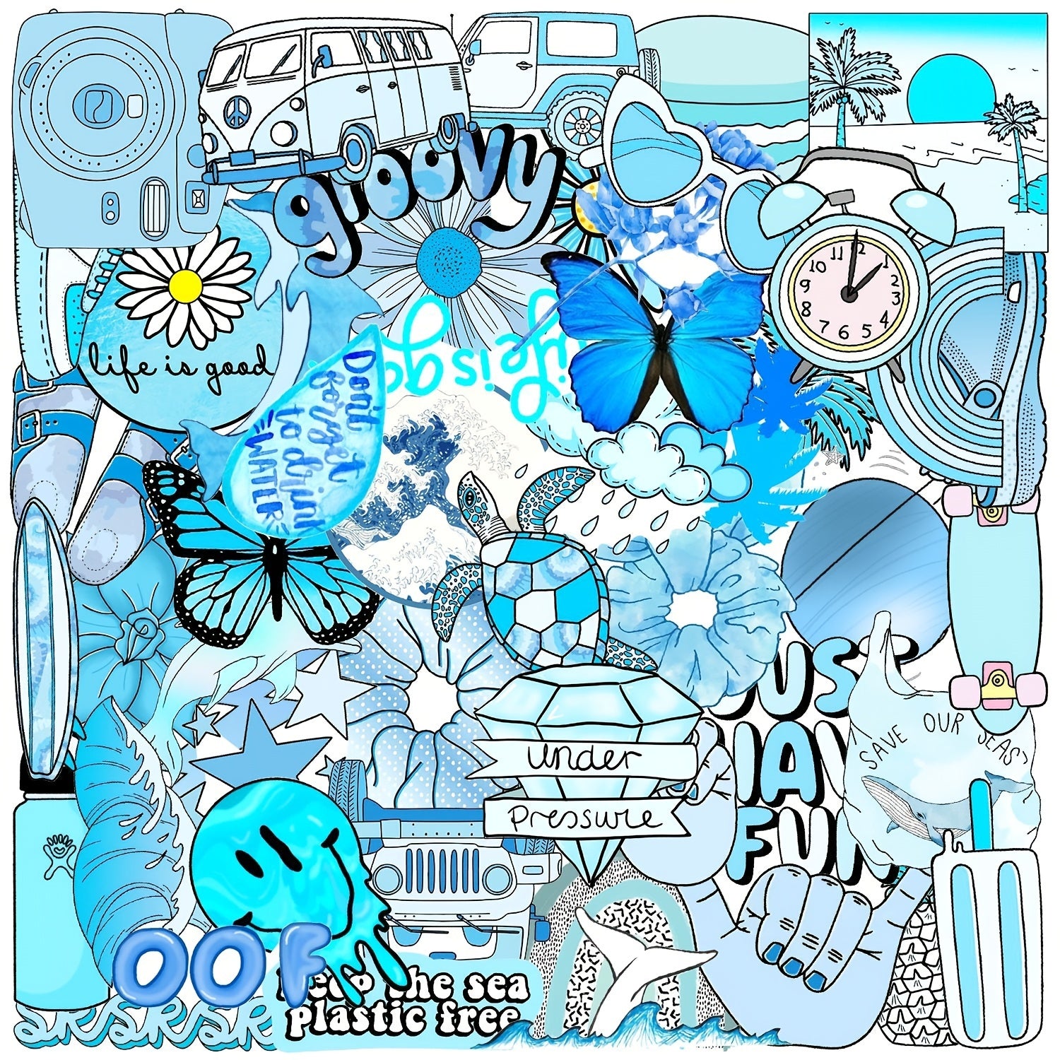 50 Waterproof Doodle Stickers for Water Bottles and Laptop