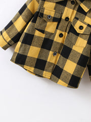 Boys Plaid Hooded Shirt Long Sleeve Button Down Jacket for Autumn