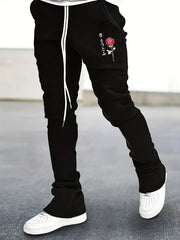 Flower & Japanese Letter Print Men's Drawstring Jogger Pants