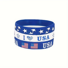 6 Pcs American Flag Wristband Patriotic Holiday Party Silicone Bracelet