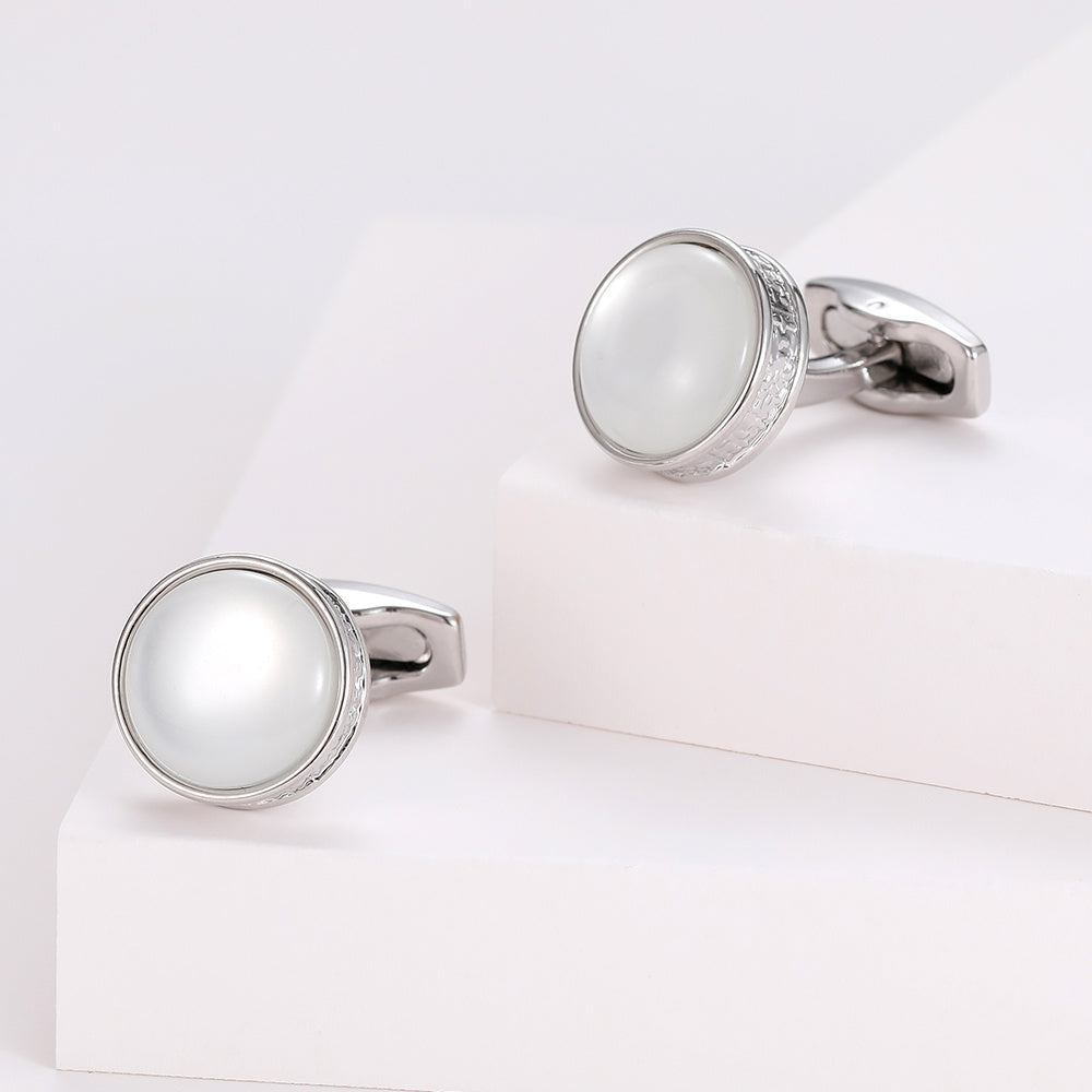 Silver Round Stone Cufflinks for Men