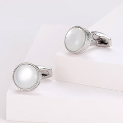 Silver Round Stone Cufflinks for Men
