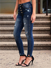 Distressed Skinny Fit Jeans Ripped High Waist Stretchy Denim Pants