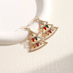Colorful Rhinestone Christmas Tree Drop Earrings - Jewelry Gift for Girls