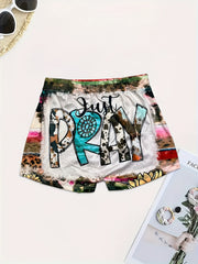 Graphic Print Skinny Shorts Sexy Elastic Waist Shorts