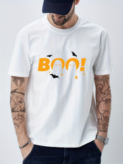 Cotton Ghost & Bat Print Halloween Men's Graphic Tshirt