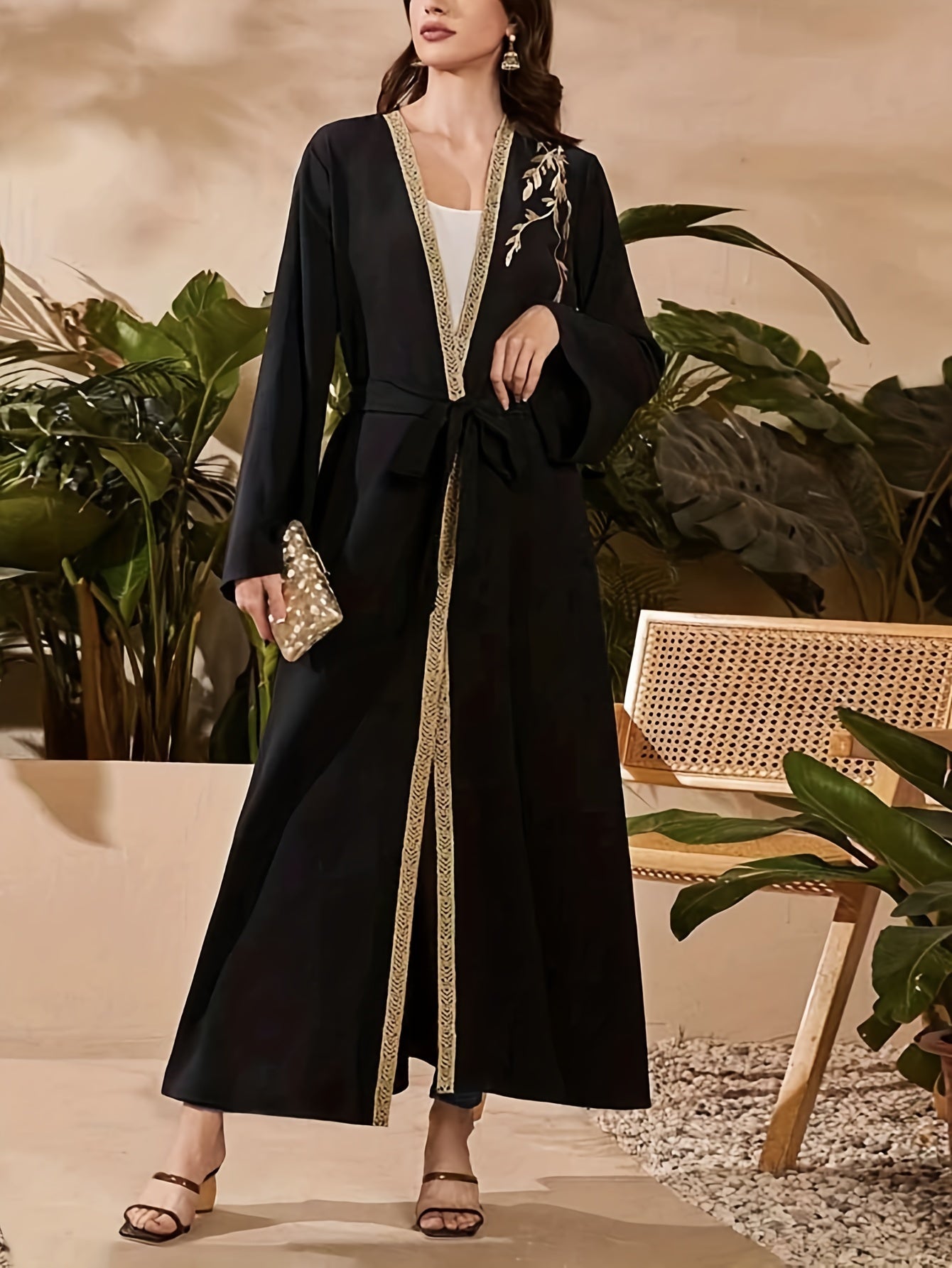 Embroidered Long Sleeve Abaya Dress