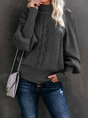 Solid Cable Lantern Sleeve Sweater