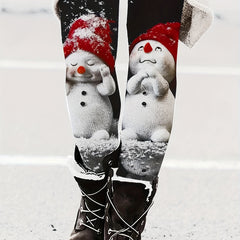 Snowman Print High Rise Leggings