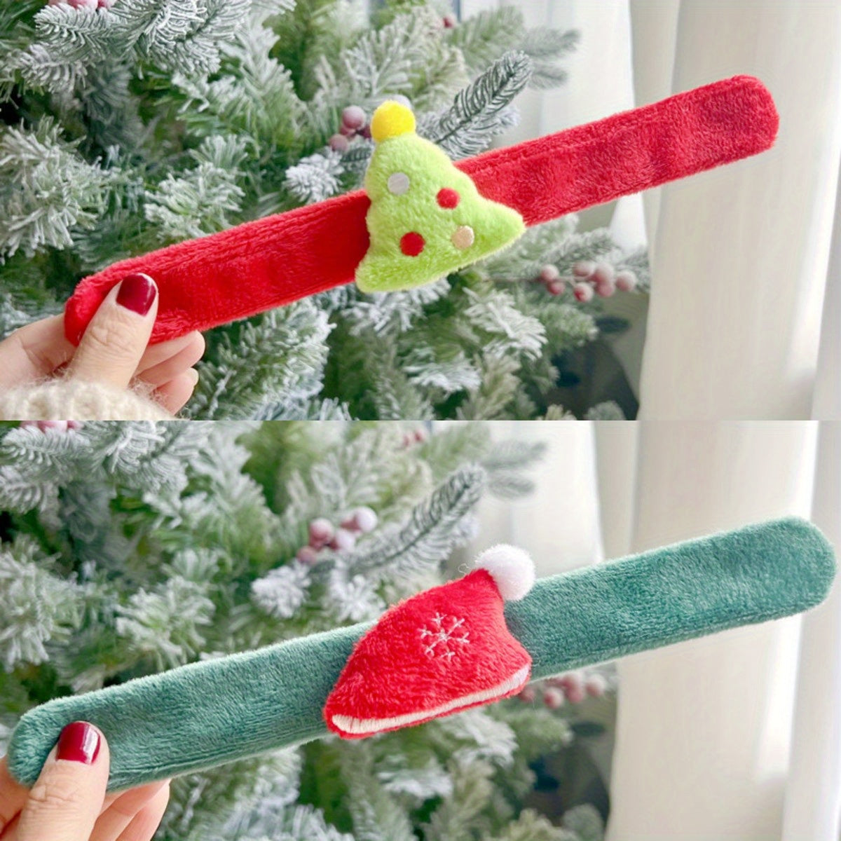 2 Pcs Christmas Snap Bracelet with Charm Plush Tree Glove Socks Wristband