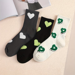 3 Pairs Heart Print Socks Mid Tube Women's Stockings
