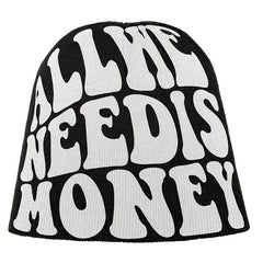 Money Beanie Letter Jacquard Hip Hop Knit Hat Unisex Y2K Skull Cap