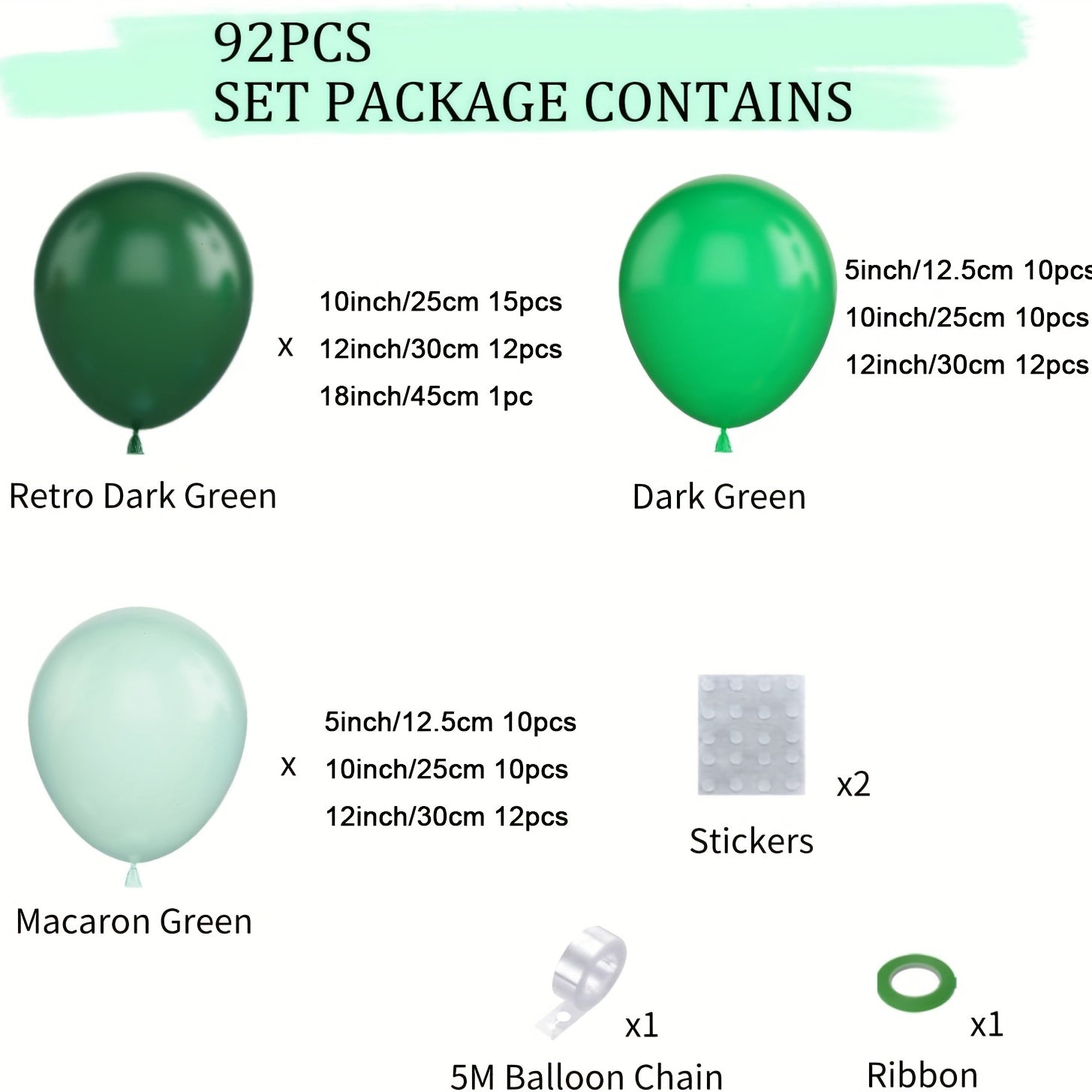 92pcs Dark Green Balloons for Jungle Safari Theme Party
