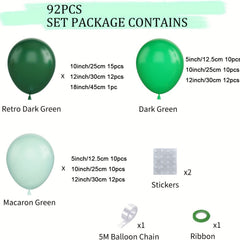 92pcs Dark Green Balloons for Jungle Safari Theme Party