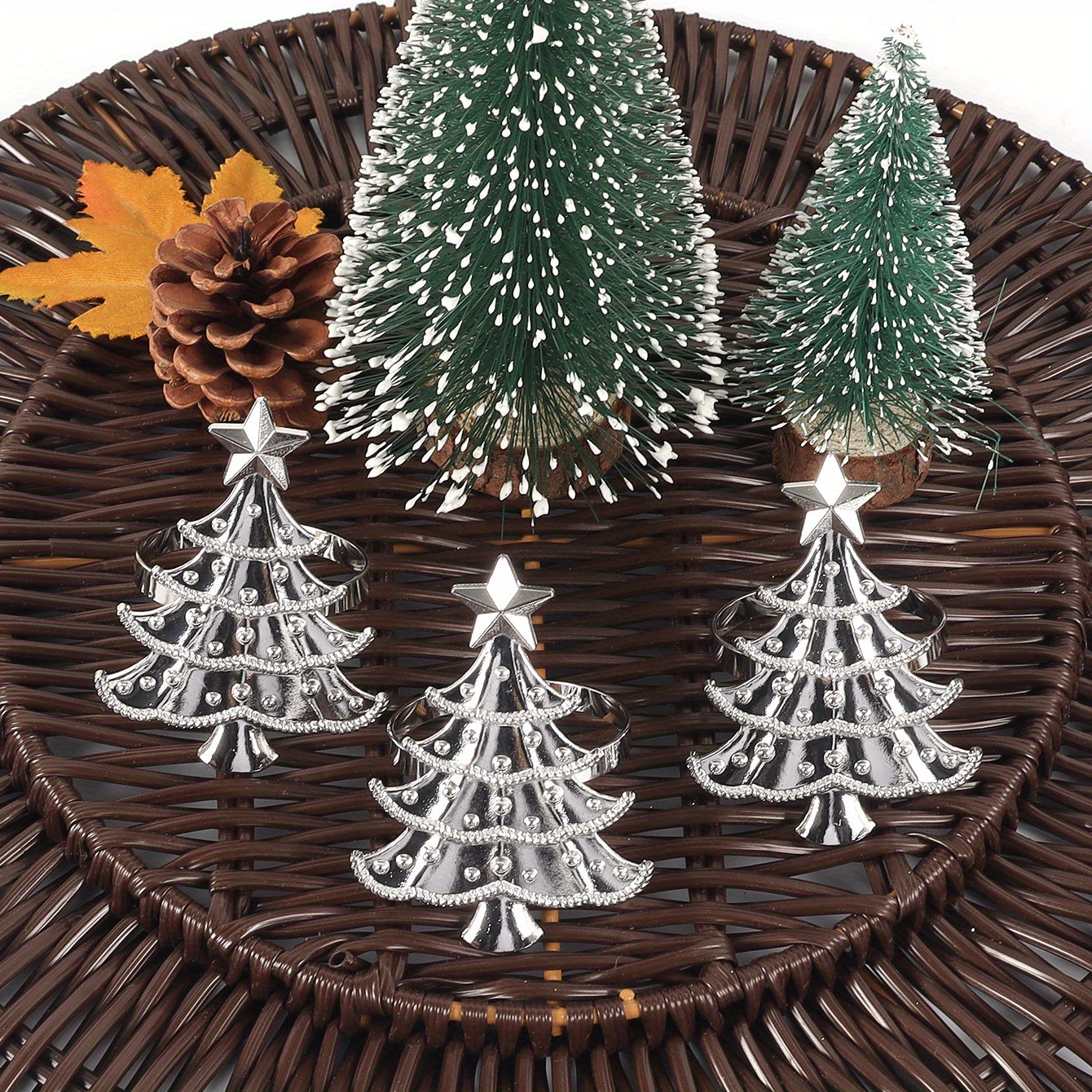 4pcs Christmas Tree Napkin Rings for Holiday Table Decoration