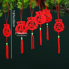 6pcs Mini Red Chinese Knot Pendant Lucky Fu Hanging Ornaments