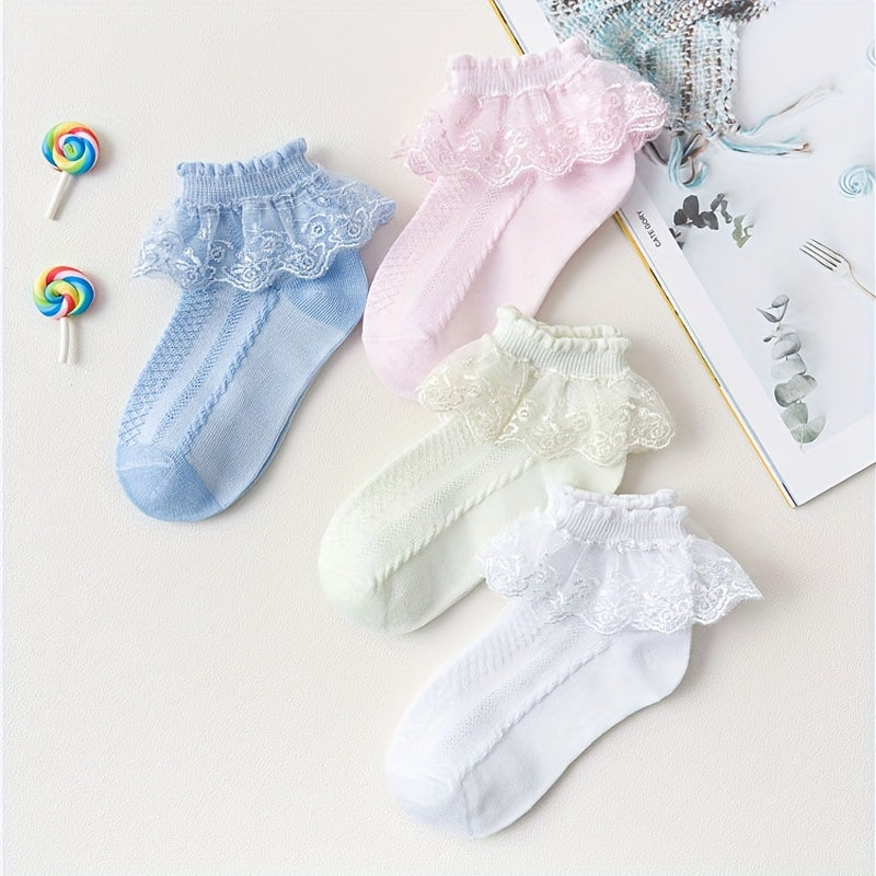 4 Pairs Girls Lace Ruffle Princess Sweet Dance Socks