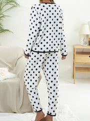 Polka Dot Pajama Set Long Sleeve Top & Elastic Waistband Pants Women's Sleepwear