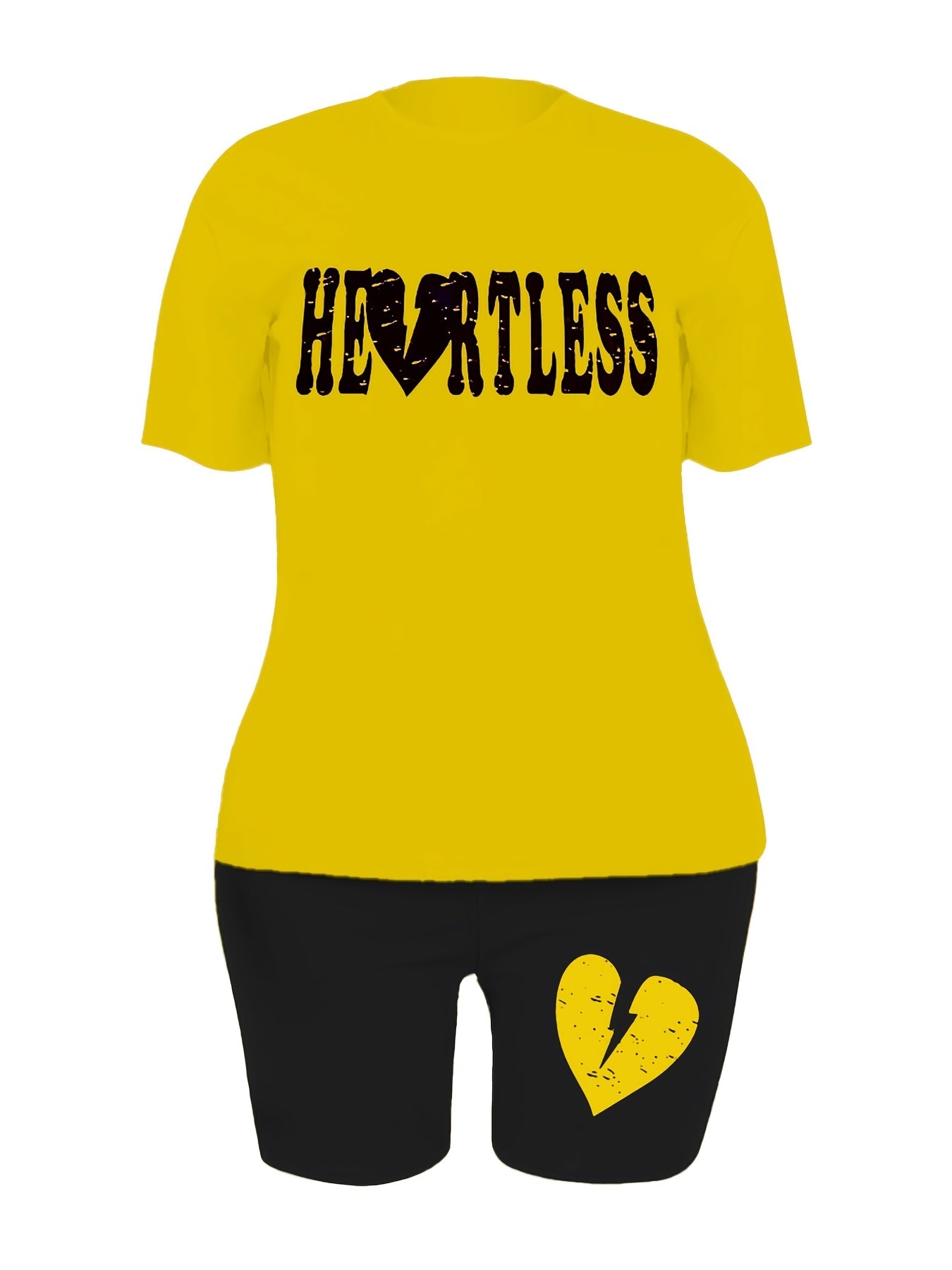 Women's Plus Broken Heart Short Sleeve Tee & Shorts 2pcs Set