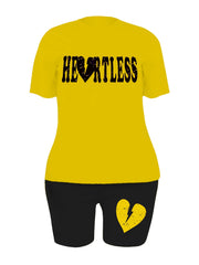 Women's Plus Broken Heart Short Sleeve Tee & Shorts 2pcs Set