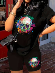 Skull Print Tee & Shorts Set