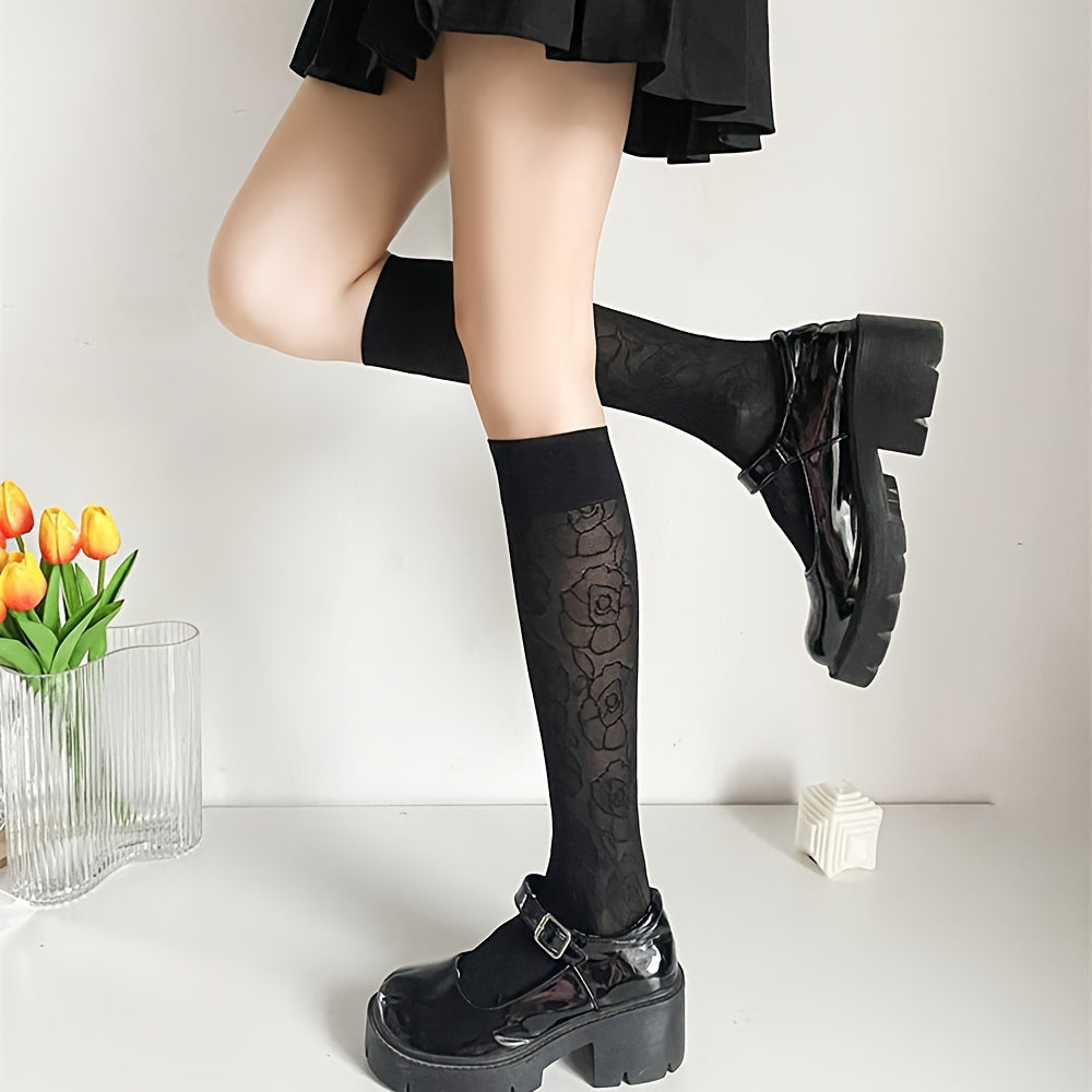 Floral Print Calf Socks Retro Style Knee High Socks