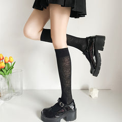 Floral Print Calf Socks Retro Style Knee High Socks