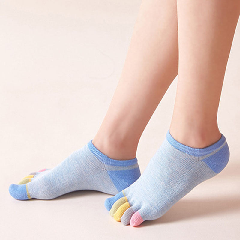 Colorblock Toe Socks for Women - Athletic Crew Five Finger Stockings