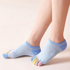 Colorblock Toe Socks for Women - Athletic Crew Five Finger Stockings